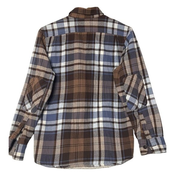 Old Navy Men's Sherpa Shacket Small Plaid Flannel Button-Up Long Sleeve Patch El - Picture 7 of 16